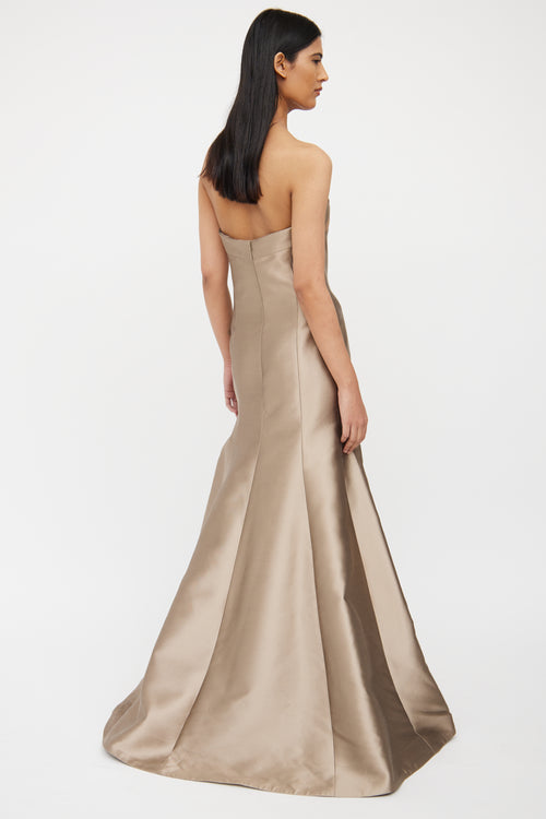 Beige Silk Strapless Gown