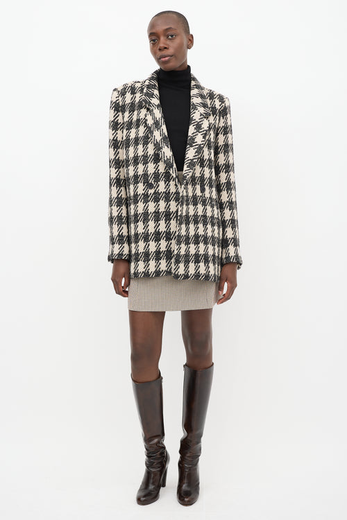 Anine Bing Beige 
Black Wool Blend Houndstooth Blazer