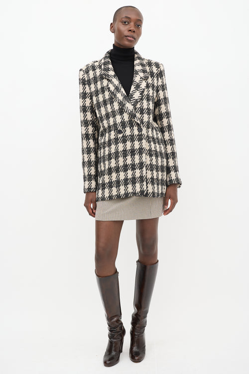 Anine Bing Beige 
Black Wool Blend Houndstooth Blazer