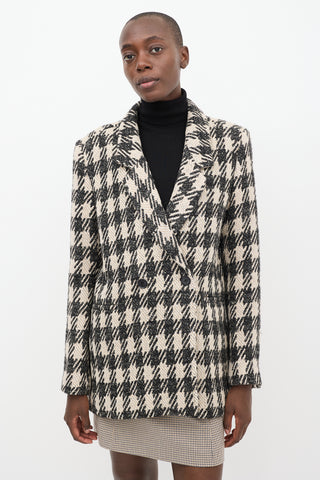 Anine Bing Beige 
Black Wool Blend Houndstooth Blazer