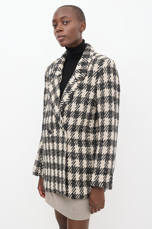 Anine Bing Beige 
Black Wool Blend Houndstooth Blazer