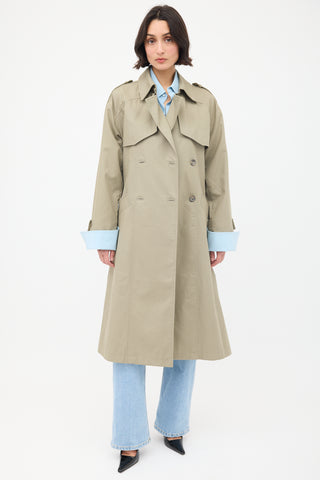 Anine Bing Green Finley Double Breasted Belted Trench Coat