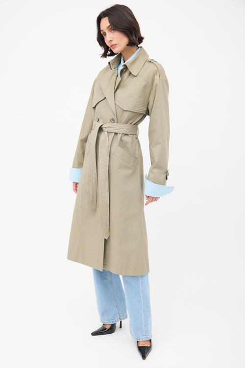 Anine Bing Green Finley Double Breasted Belted Trench Coat