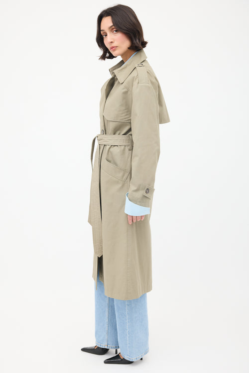 Anine Bing Green Finley Double Breasted Belted Trench Coat