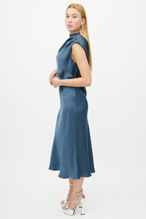 Anine Bing Blue Gathered Silk Dress