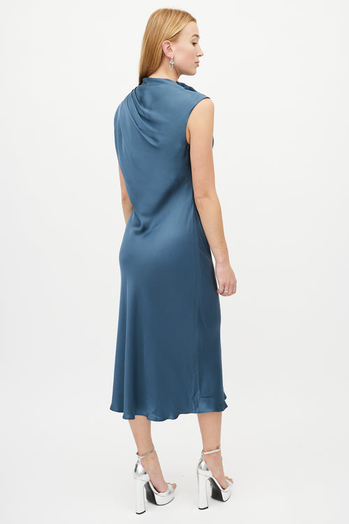 Anine Bing Blue Gathered Silk Dress