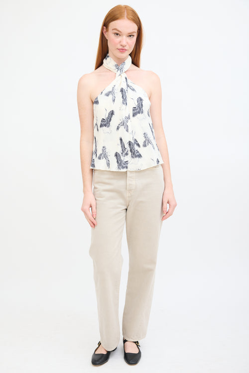 Anine Bing White 
Black Plissé Printed Twist Top