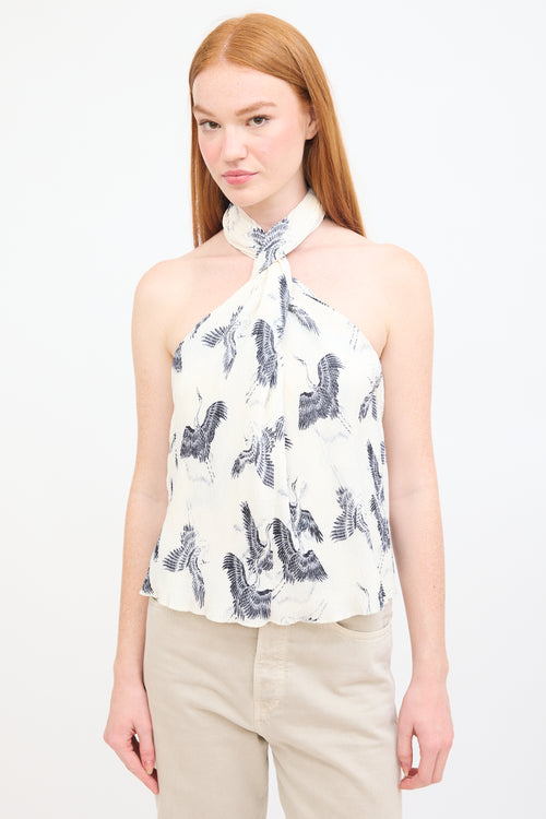 Anine Bing White 
Black Plissé Printed Twist Top