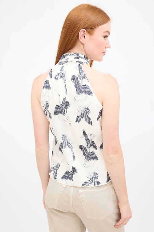 Anine Bing White 
Black Plissé Printed Twist Top