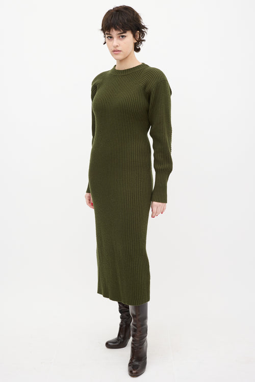 Anine Bing Green Wool Ribbed Knit Midi Dress