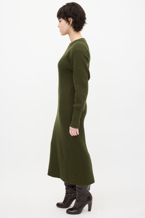 Anine Bing Green Wool Ribbed Knit Midi Dress