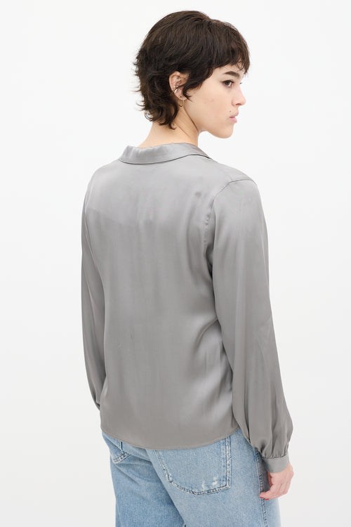 Anine Bing Grey Satin Long Sleeve Shirt