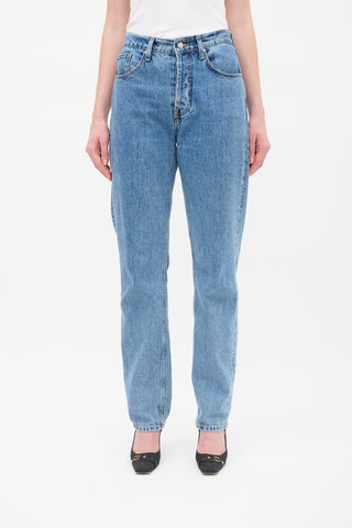 Anine Bing Medium Wash High Waisted Straight Leg Jeans