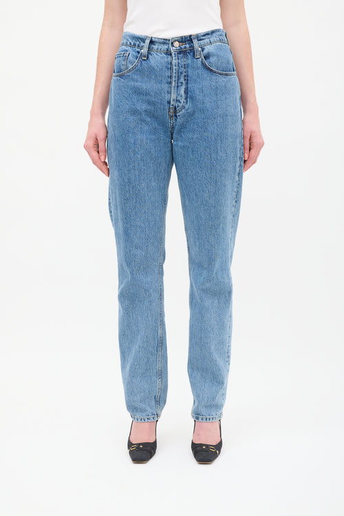 Anine Bing Medium Wash High Waisted Straight Leg Jeans