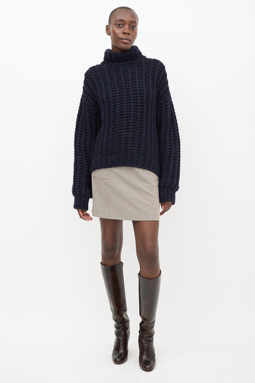 Anine Bing Navy Wool Iris Balloon Sleeve Sweater