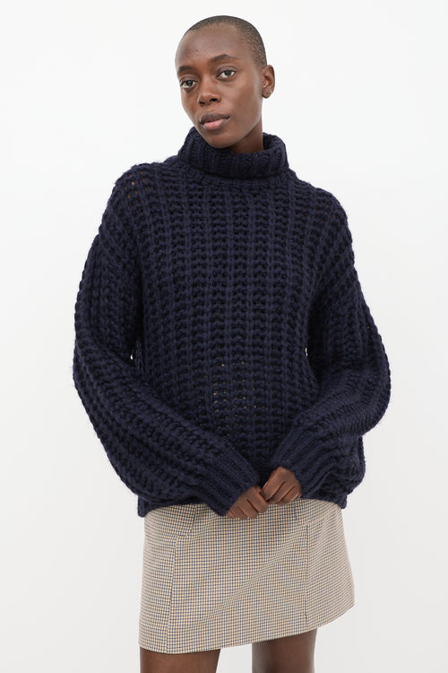 Anine Bing Navy Wool Iris Balloon Sleeve Sweater