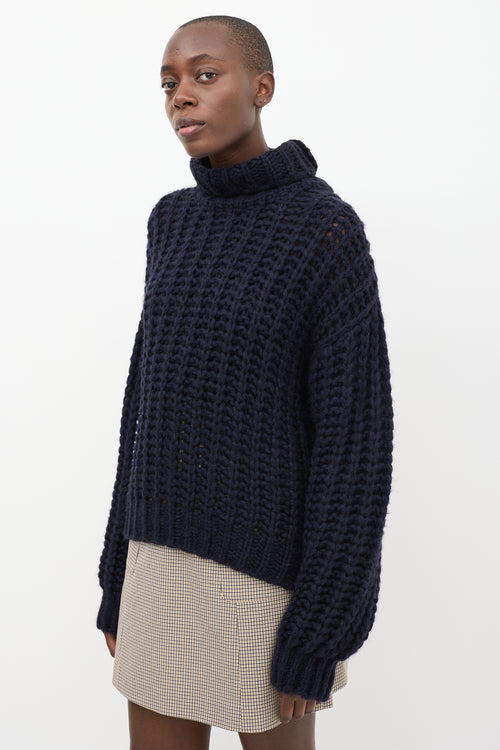 Anine Bing Navy Wool Iris Balloon Sleeve Sweater