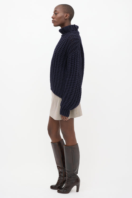 Anine Bing Navy Wool Iris Balloon Sleeve Sweater