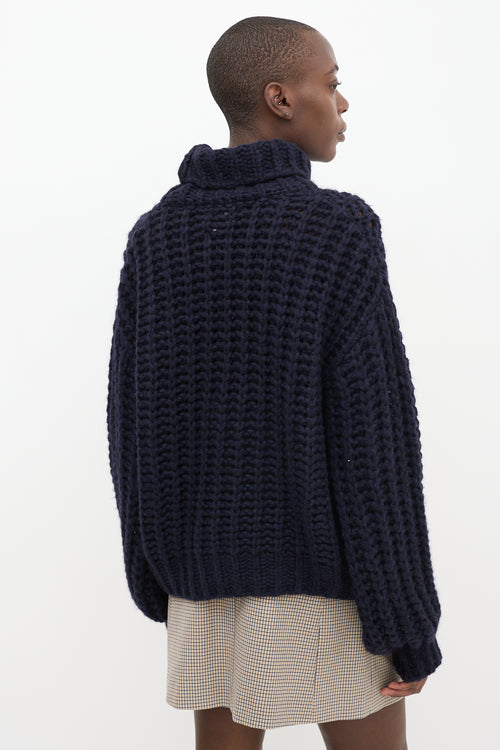 Anine Bing Navy Wool Iris Balloon Sleeve Sweater