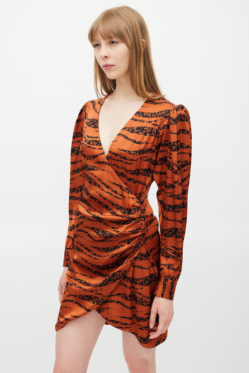 Anine Bing Orange 
Black Wrap Dress