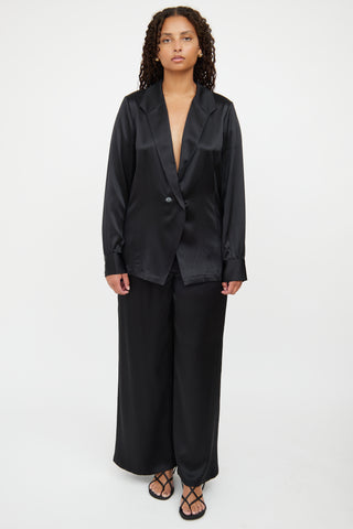 Anine Bing Black Silk Satin Blazer