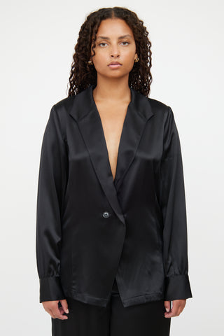 Anine Bing Black Silk Satin Blazer