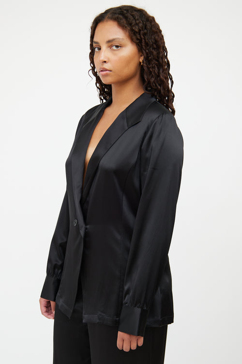 Anine Bing Black Silk Satin Blazer