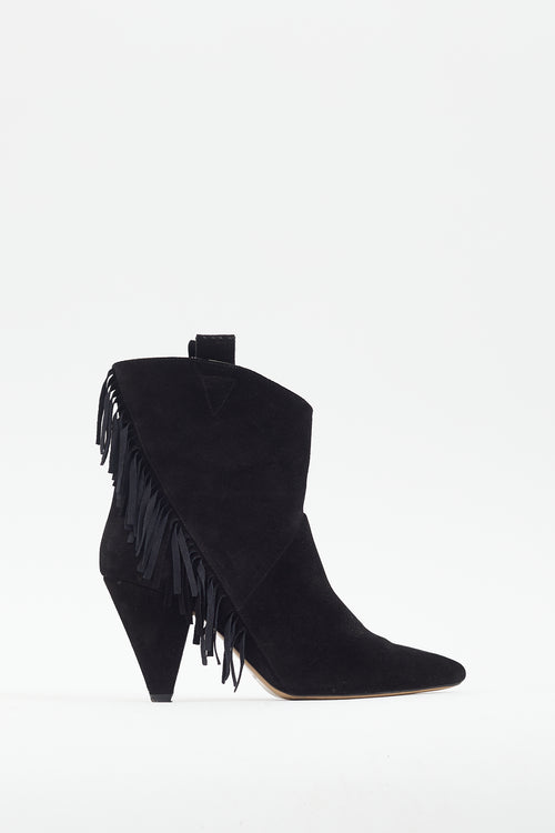 Anine Bing Black Suede Fringe Boot