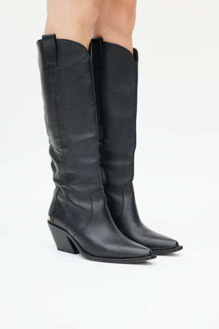 Anine Bing Black Leather Tania Knee High Boot