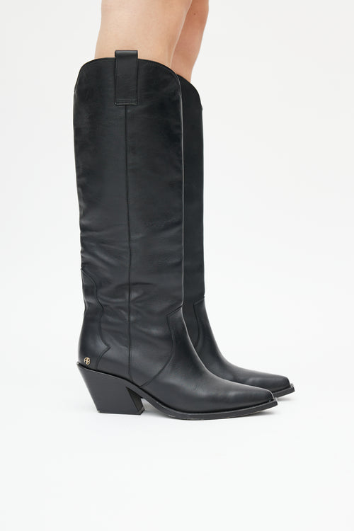 Anine Bing Black Leather Tania Knee High Boot