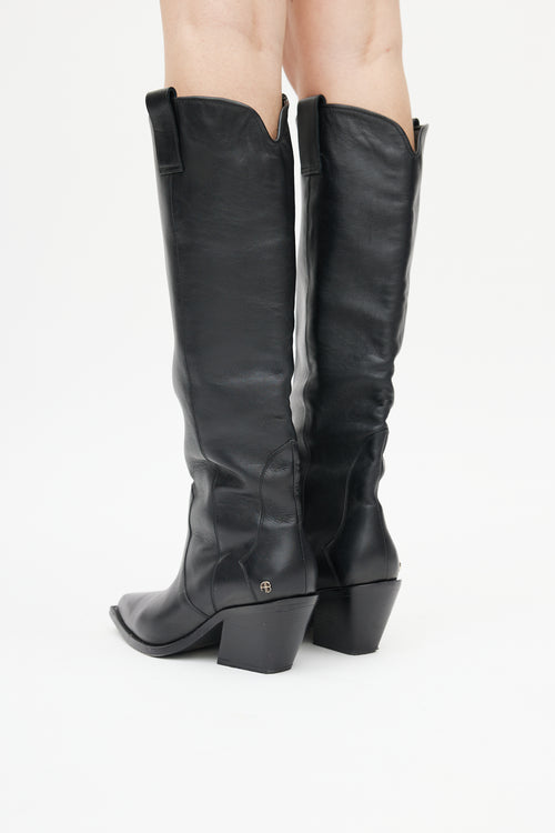 Anine Bing Black Leather Tania Knee High Boot