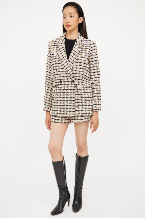 Anine Bing Pink, Black 
Silver Tweed Blazer 
Short Set