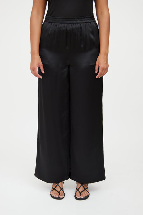 Anine Bing Black Silk Satin Wide Leg Pant