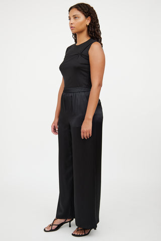 Anine Bing Black Silk Satin Wide Leg Pant