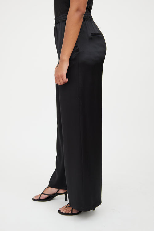 Anine Bing Black Silk Satin Wide Leg Pant