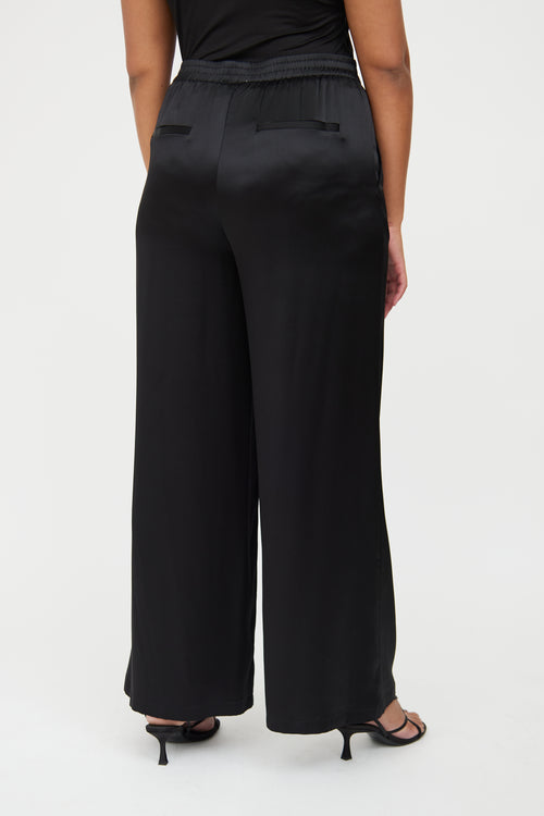 Anine Bing Black Silk Satin Wide Leg Pant