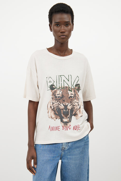 Anine Bing Beige 
Multicolour Metal Logo T-Shirt