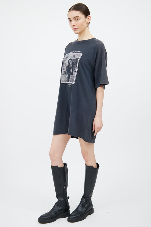 Anine Bing Grey 
White Wild Heart T-Shirt Dress