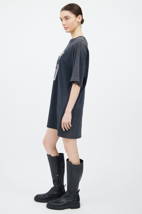 Anine Bing Grey 
White Wild Heart T-Shirt Dress