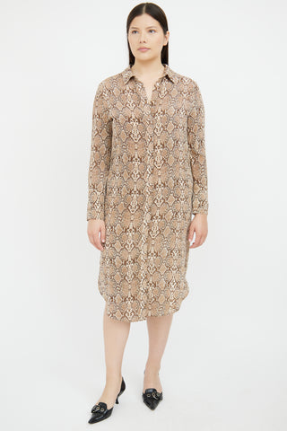 Anine Bing Beige Silk Print Shirt Dress