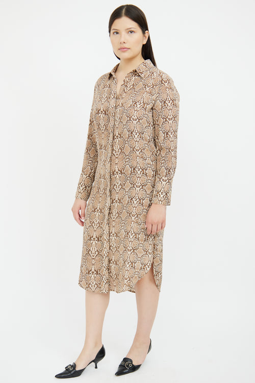 Anine Bing Beige Silk Print Shirt Dress