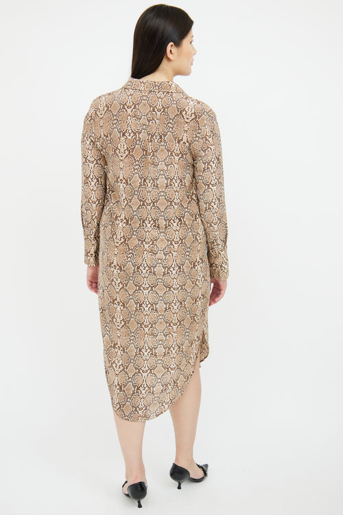 Anine Bing Beige Silk Print Shirt Dress