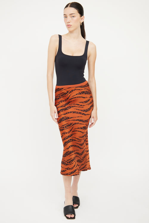 Anine Bing Orange 
Black Printed Silk Skirt