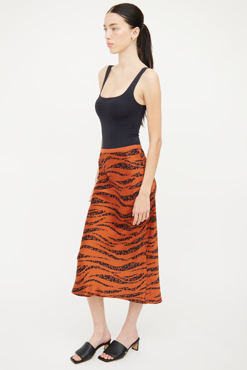 Anine Bing Orange 
Black Printed Silk Skirt