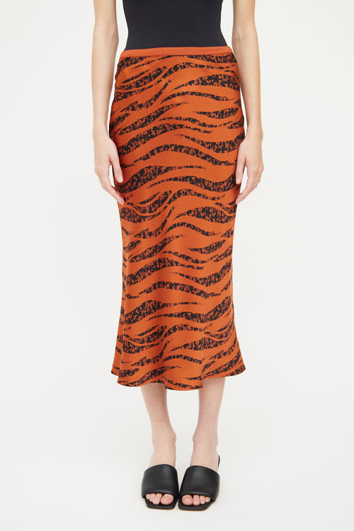 Anine Bing Orange 
Black Printed Silk Skirt