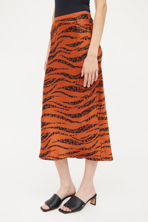 Anine Bing Orange 
Black Printed Silk Skirt