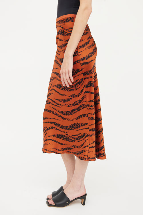 Anine Bing Orange 
Black Printed Silk Skirt