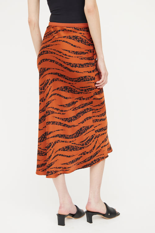 Anine Bing Orange 
Black Printed Silk Skirt