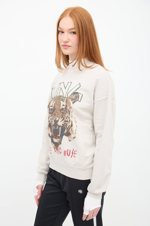 Anine Bing Beige 
Multi Graphic Crewneck