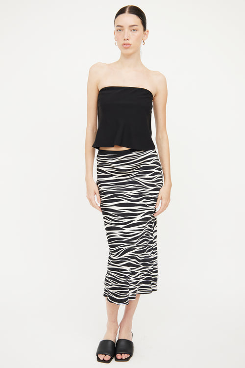 Anine Bing Black 
White Printed Silk Skirt